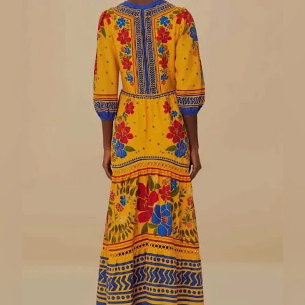 Farm Rio Yellow Floral Yard Maxi Dress Large - Picture 3 of 5